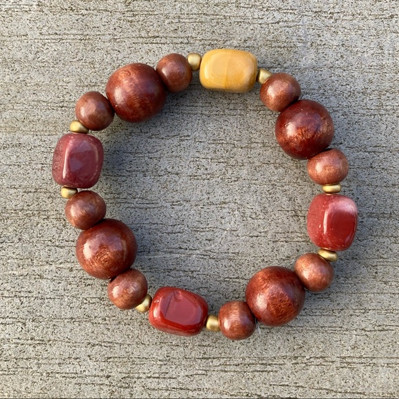 Handmade Wood Bead Bracelet With Jasper - Picture 2 of 3